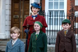 Georgie (Joel Dawson), Mary Poppins (Emily Blunt), Annabel (Pixie Davies), John (Nathanael Saleh)