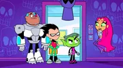 v.li.: Cyborg, Robin, Beast Boy, Starfire