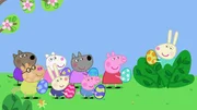 L-R: Danny Dog, Pedro Pony, Suzy Sheep, Richard Rabbit, Wendy Wolf, George Pig, Peppa Pig, Rebecca Rabbit