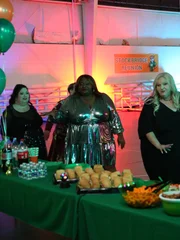 Meghan, Vannessa, Tina, and Ashely take a look at the buffet table.