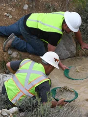 L-R: Jason Sanchez and Dave Turin pan for gold. L-R: Jason Sanchez and Dave Turin pan for gold.