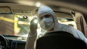 Forensics shine a light inside Rebecca Fenton&rsquo;s car looking for evidence.
