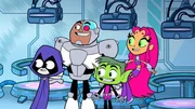 v.li.: Raven, Cyborg, Beast Boy, Starfire