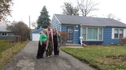 From left to right: Lisa Hetzel, host David Bromstad, and Susan Hopson pose for a picture outside of House 2, Meadowbrook Bliss, as seen on my lottery dream home, season 15.