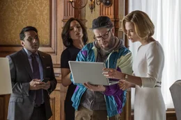L-R: Tom (RAVI PATEL), Maggie (JUNE DIANE RAPHAEL), Fred Flarsky (SETH ROGEN), and Charlotte Fields (CHARLIZE THERON)