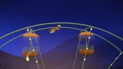 &Auml;u&szlig;erst wagemutig arbeitet sich Lassie auf dem Riesenrad mit gewaltigen Spr&uuml;ngen zu der Gondel vor, in der Penny sitzt.