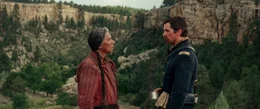 L - R: Chief Yellow Hawk (Wes Studi), Capt. Joseph J. Blocker (Christian Bale)