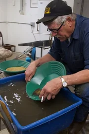 Steve Pomrenke panning for gold.