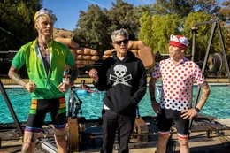 Machine Gun Kelly, Johnny Knoxville, and Steve-O in jackass forever from Paramount Pictures and MTV Entertainment Studios.