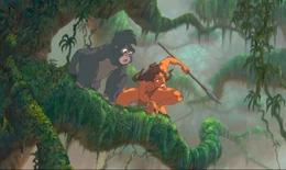 Tarzan und Gorillam&auml;dchen Terk entdecken im Dschungel die Ankunft einer Expedition, die Tarzans Leben geh&ouml;rig auf den Kopf stellen wird.