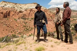 L - R: Capt. Joseph J. Blocker (Christian Bale), Black Hawk (Adam Beach), Chief Yellow Hawk (Wes Studi)