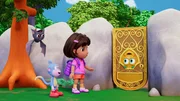 L-R: Emjay Roa as the voice of Bateo, Asher Colton Spence as the voice of Boots, Diana Zerme&ntilde;o as the voice of Dora and Candi Milo as the voice of Upside Down Gate in DORA Streaming Paramount+. Photo Credit: Paramount+