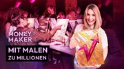 Key Visual/Cover mit Typo zu "Aimie Carstensen - Mit Malen zu Millionen". Im Bild: Aimie Carstensen hält ein Gemälde mit nach oben ansteigendem Pfeil in den Händen, im Hintergrund ein Art Night Event mit malenden Personen an Leinwänden. Key Visual/Cover mit Typo zu "Aimie Carstensen - Mit Malen zu Millionen". Im Bild: Aimie Carstensen hält ein Gemälde mit nach oben ansteigendem Pfeil in den Händen, im Hintergrund ein Art Night Event mit malenden Personen an Leinwänden.