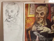 F&uuml;r eine gelungene Kopie, muss die Skizze von Max Beckmanns &bdquo;Selbstbildnis mit Sektglas&rdquo; sitzen.