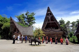 Batak-H&auml;user auf der Insel Samosir im Lake Toba.