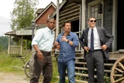 PSYCH -- "High Noonish" Episode 4005 -- Pictured: (l-r) Dule Hill as Gus Guster, James Roday as Shawn Spencer, Timothy Omundson as Carlton Lassiter