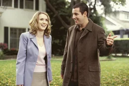L-R: Babe Bennett (Winona Ryder), Longfellow Deeds (Adam Sandler)