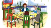 Bei Caillou (li.) und seiner Familie gibt es zu Weihnachten ein richtiges Festmahl.