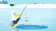 Die Pinguindame Lissy versucht, die Fische mit einem leckeren Kuchen zu ködern. Die Pinguindame Lissy versucht, die Fische mit einem leckeren Kuchen zu ködern.