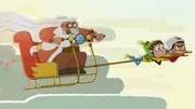 Der Weihnachtsmann (l.) sucht verzweifelt nach seinem Rentier. Schlie&szlig;lich m&uuml;ssen Mats und Malika (r.) einspringen.