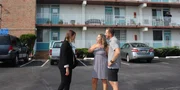 Real estate agent Madeleine Forrester (L) meets up with bargain hunters Rae Ritter (C) and Matt Ritter (R) before they check out Georgetown by the Sea as they shop for condos in Ocean City, Maryland, as seen on HGTV's original series, Beachfront Bargain Hunt.