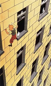 Um vor den Gangstern zu entkommen, mu&szlig; Tim einen gef&auml;hrlichen Fluchtweg nehmen.