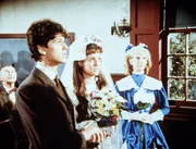 Willie Oleson (Jonathan Gilbert, l.) heiratet Rachel Brown (Sherri Stoner, M.). Seine Schwester Nancy (Allison Balson, r.) ist Brautjungfer.