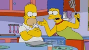 Bei dem Versuch eine Reparatur in der der K&uuml;che durchzuf&uuml;hren, macht Homer (l.) alles nur noch schlimmer. Doch kann er sein Ungeschick vor Marge (r.) geheim halten?