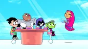 v.li.: Robin, Cyborg, Raven, Beast Boy, Starfire