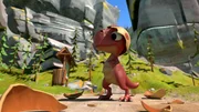 Ein Dinosaurierei landet in der Hand der Lemminge. Der geschl&uuml;pfte Dino h&auml;lt die Lemminge f&uuml;r seine Mama. Die Lemminge freuen sich &uuml;ber den Zuwachs.  +++