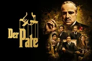Plakat - Don Vito Corleone (Marlon Brando, oben) vom bettelarmen sizilianischen Einwanderer zum m&auml;chtigen Gangsterboss in New York aufgestiegen, hat mit kriminellen Mitteln ein Riesenverm&ouml;gen erworben. F&uuml;r seine vielk&ouml;pfige Familie und f&uuml;r Hilfe suchende Landsleute ist er ein verehrter Patriarch.