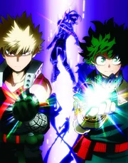 Katsuki Bakugo (l.) und Izuku Midoriya (r.).