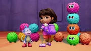 L-R: Asher Colton Spence as the voice of Boots, Diana Zerme&ntilde;o as the voice of Dora, Anairis Quinones as the voice of Map, Katarina Sky as the voice of Backpack and Carlos Alazraqui as the voice of Party and Arty and Candi Milo as the voice of Smarty and Darty in DORA Streaming Paramount+.