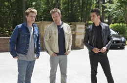 L - R:  Little Pete (Harrison Gilbertson), Tobey Marshall (Aaron Paul), Dino Brewster (Dominic Cooper)