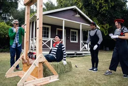 Johnny Knoxville, Steve-O, Sean "Poopies" McInerney, and Rachel Wolfson in jackass forever from Paramount Pictures and MTV Entertainment Studios.