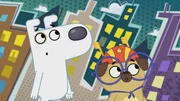 Puck will ein Superheld sein. Dog nimmt ihn mit in die Welt zweier Superhelden. Puck will ein Superheld sein. Dog nimmt ihn mit in die Welt zweier Superhelden.