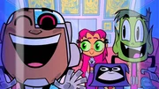 v.li.: Cyborg, Starfire, Raven, Beast Boy