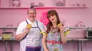 Zooey Deschanel and Anna McGorman, as seen on What Am I Eating? With Zooey Deschanel, Season 1. (posing)