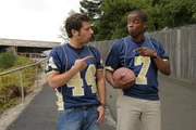 PSYCH -- "Any Given Friday Night at 10p.m., 9p.m Central" Episode 3011 -- Pictured: (l-r) Dule Hill as Gus Guster, James Roday as Shawn Spencer -- USA Network Photo: Alan Zenuk