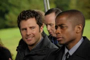 Psych -- "Six Feet Under The Sea" Episode 3015 -- Pictured: (l-r) James Roday as Shawn Spencer, Dule Hill as Gus Guster -- USA Network Photo: Alan Zenuk