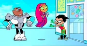 v.li.: Cyborg, Starfire, Robin