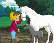 Bibis Lieblingsstute Sabrina bringt ein Fohlen zur Welt, das Bibi und Tina Felix nennen. Bibis Lieblingsstute Sabrina bringt ein Fohlen zur Welt, das Bibi und Tina Felix nennen.