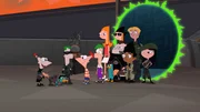 L-R: PHINEAS2, PERRY THE PLATYPUS2, FERB2, PHINEAS, FERB, CANDACE, PERRY THE PLAYTPUS, BUFORD2, CANDACE2, BALJEET2, JEREMY2, ISABELLA2