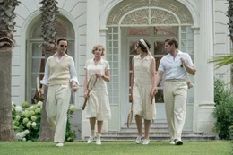 l-r: Bertie Hexham (Harry Hadden-Paton), Lady Edith (Laura Carmichael), Lucy Smith (Tuppence Middleton), Tom Branson (Allen Leech)