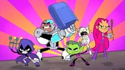 v.li.: Raven, Cyborg, Beast Boy, Starfire