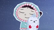 Inui hat eine kleine Schnee-Eule gefunden. Um sich warm zu halten, kuscheln sie ein wenig. Inui hat eine kleine Schnee-Eule gefunden. Um sich warm zu halten, kuscheln sie ein wenig.