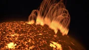 CGI IMAGE: Many magnetic field lines snap to create Coronal Mass Ejection. CGI IMAGE: Many magnetic field lines snap to create Coronal Mass Ejection.
