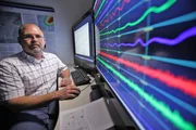 Geologist, Scott Ausbrooks, analyzes real-time seismic data from sensors around Arkansas.