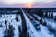 Hudson Bay Railroad freight train headed for Churchill, Manitoba