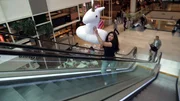Prank-Komplizin Jeannie Wagner sorgt auf einer Rolltreppe bei ahnungslosen Passanten f&uuml;r Verwirrung.